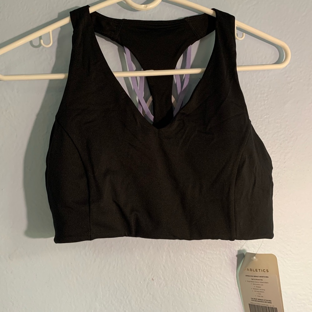 NWT Black High Impact Sports Bra with Colored Crisscross Back